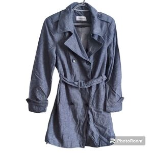 Calvin Klein Chambray‎ Double Breasted Cotton/Linen Trench Coat Size M
